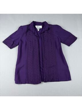Sarah Elizabeth Purple Eyelet Open Front Blouse Size 10